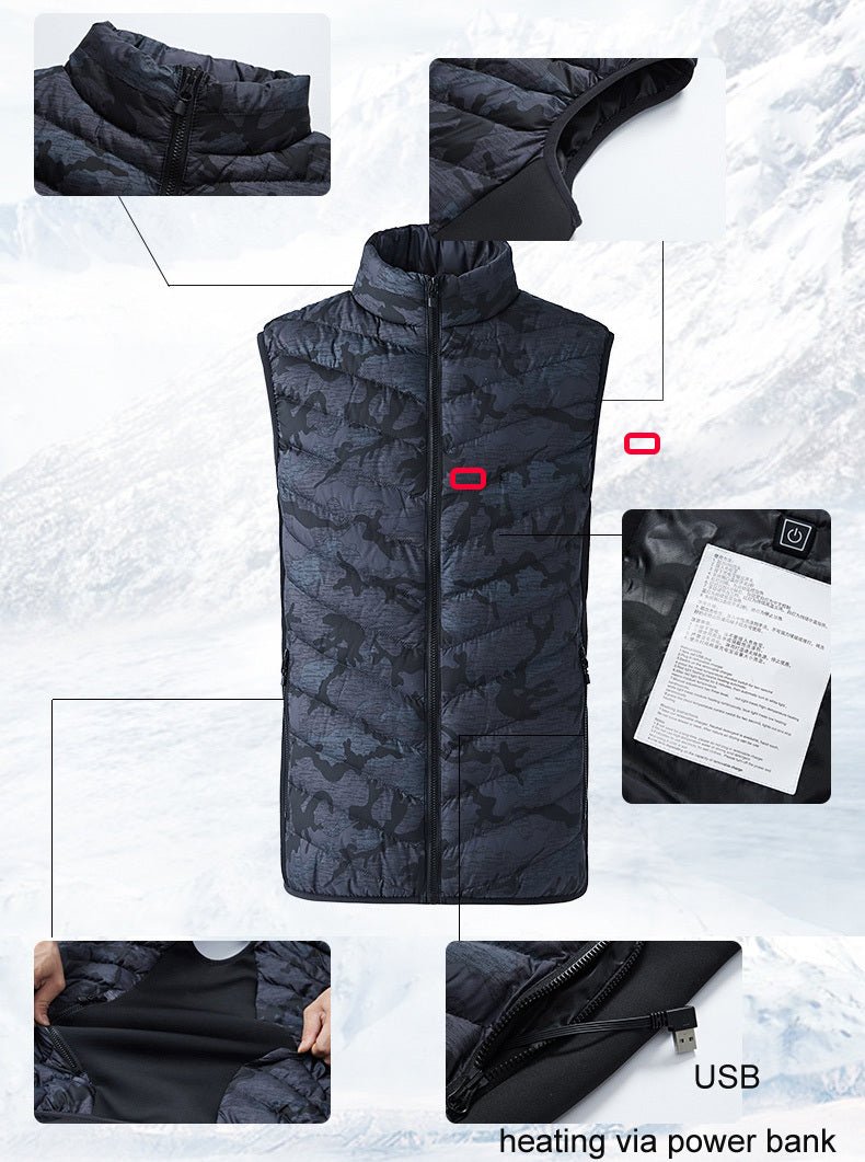 LoClimb Men's Camouflage Heated Vest Men USB Heating Sleeveless Jacket Outdoor Warm Waistcoats Ski Trekking Hiking Vests
